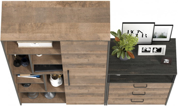 Трувор 13.206 Шкаф-стеллаж + 13.307.02 Комод с ящиками, дуб гранж песочный/интра