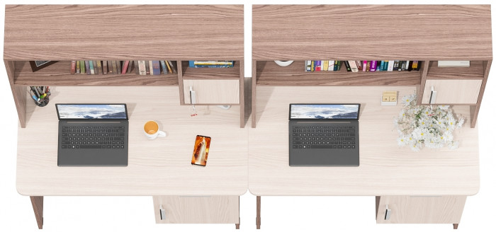 Два стола письменных с надстройкой С-МД-1-09Н, ясень шимо светлый/ясень шимо тёмный