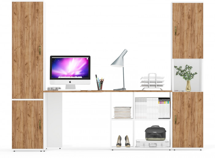 Лидер-8 Пенал МД 23Б + Стол + Пенал, белый шагрень/крафт золото