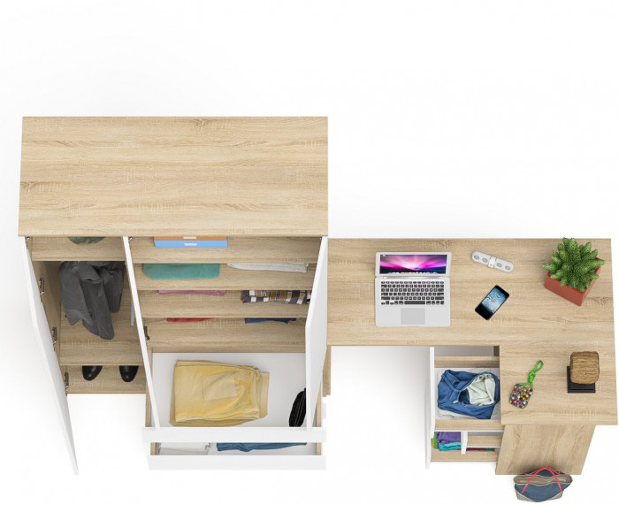 Мори компьютерный стол МС-16 правый + Шкаф МШ1200.1, дуб сонома/белый