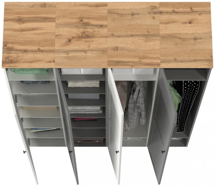 Остин 13.225 Шкаф-пенал 4 шт., белый шагрень/серый графит/дуб крафт золотой