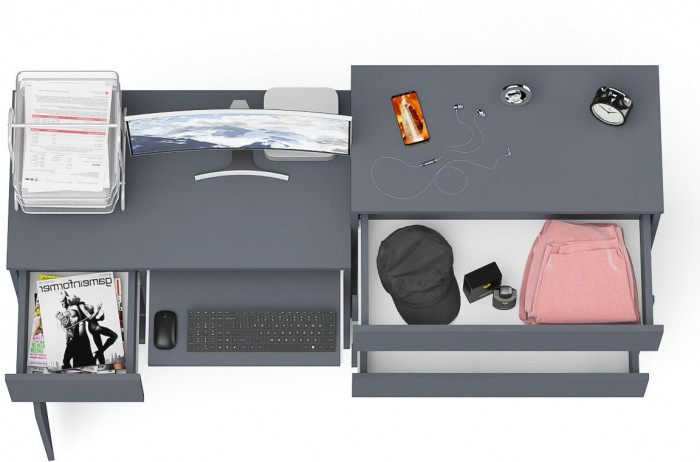 Мори Стол компьютерный МС-1 левый + Комод МК800.4, цвет графит, ШхГхВ 170,4х50х94 см., выдвижной ящик слева, НЕ универсальная сборка