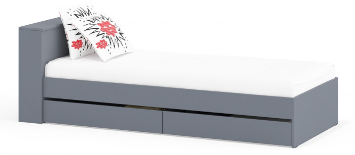 Ксения Кровать с ящиками 0900, цвет графит, ШхГхВ 96,4х221,6х72 см., сп.м. 900х2000 мм., без матраса, основание есть, универсальная сборка