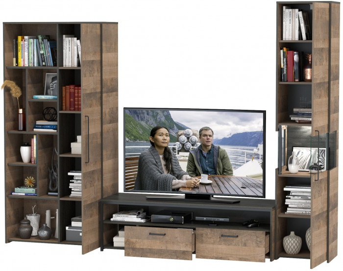 Трувор Гостиная 020, цвет дуб гранж песочный/интра, ШхГхВ 287,6х45,4х210 см., универсальная сборка