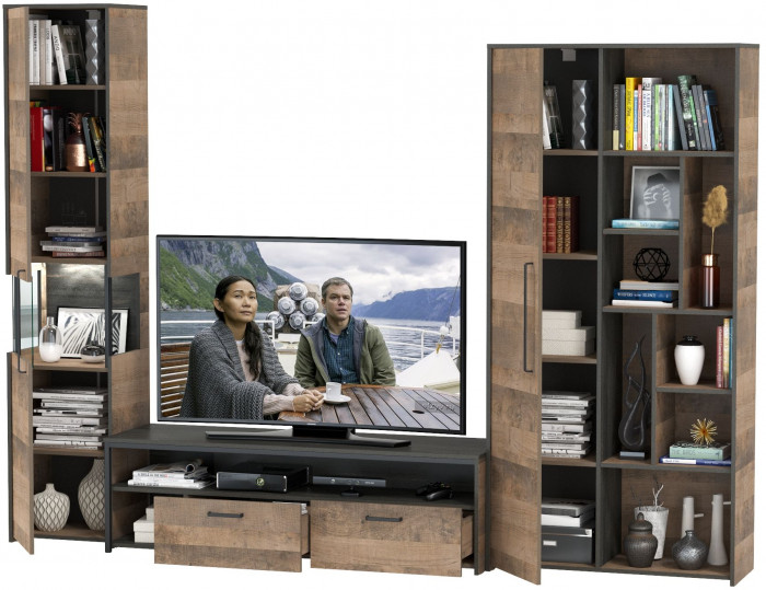 Трувор Гостиная 020, цвет дуб гранж песочный/интра, ШхГхВ 287,6х45,4х210 см., универсальная сборка