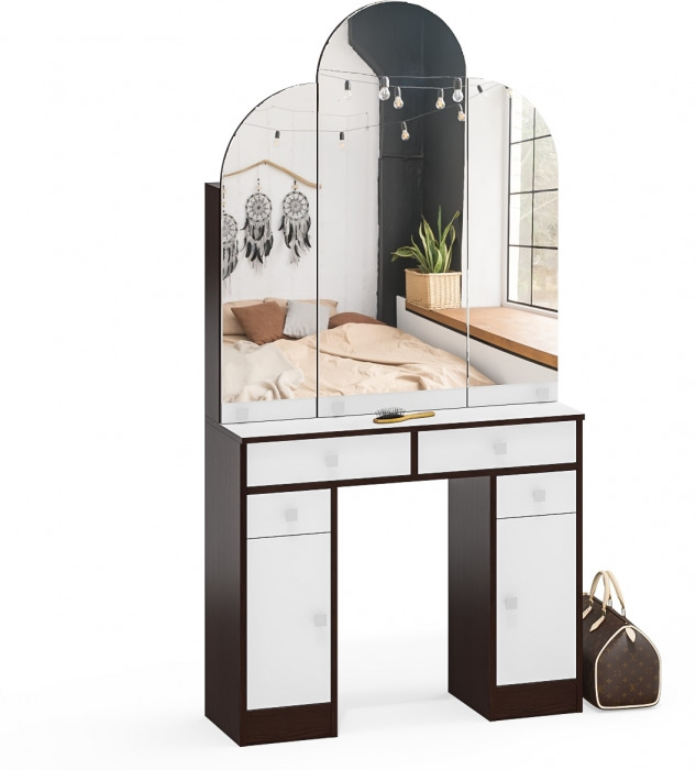 Туалетный столик Трельяж МД №2, цвет венге/белый шагрень, ШхГхВ 90х31х178 см. (Трельяж (Туалетный столик № 2))