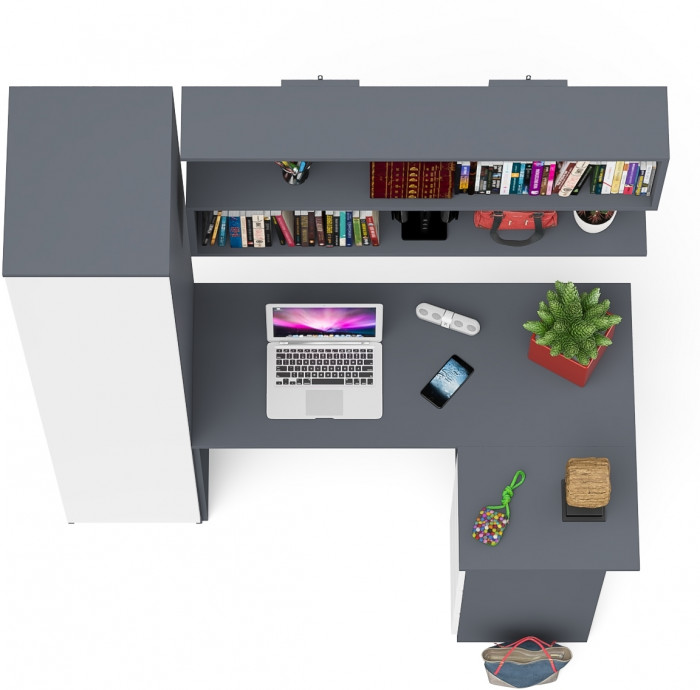 Мори компьютерный стол МС-16 правый + Пенал МШ400.1 + Полка 1200, графит/белый