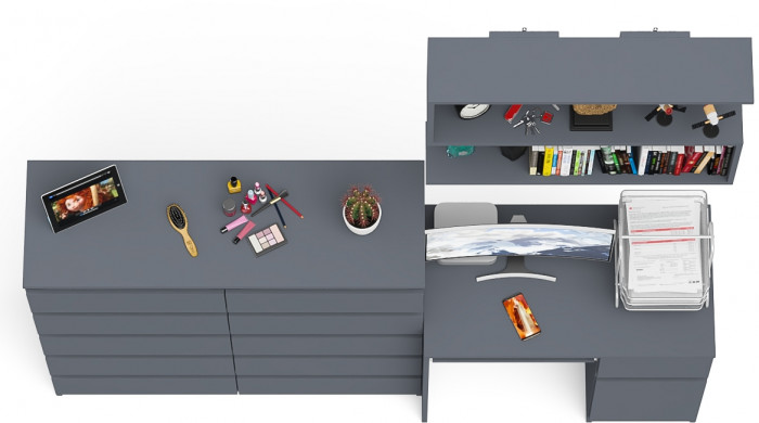 Мори Стол компьютерный МС-1 правый + Комод МК1200.10 + Полка 900, цвет графит, ШхГхВ 210,4х50х209,6 см., НЕ универсальная сборка