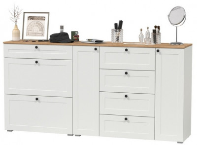 Остин 16.221 Комод + 16.121 Тумба для обуви, белый шагрень/дуб крафт золотой