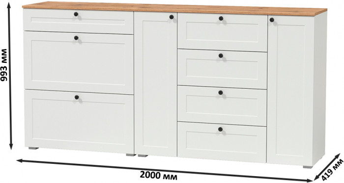 Остин 16.221 Комод + 16.121 Тумба для обуви, белый шагрень/дуб крафт золотой