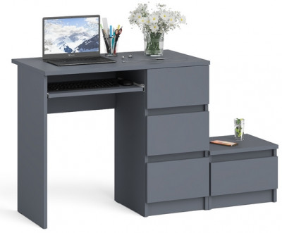 Мори Стол компьютерный МС-6 правый + Тумба ТМП400.1, цвет графит, ШхГхВ 130,4х50х76,6 см., выдвижные ящики справа, НЕ универсальная сборка