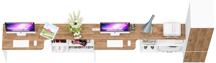 Лидер-8 Стол + Стол + Пенал МД 23Б, цвет белый шагрень/крафт золото, ШхГхВ 370х50х75/190 или 230х120/50х75/190 см., НЕ универсальная сборка