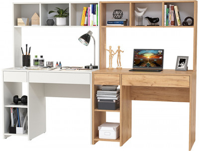 компьютерный стол Комфорт 12.77F + компьютерный стол Комфорт 12.77F, белый шагрень/дуб крафт золотой