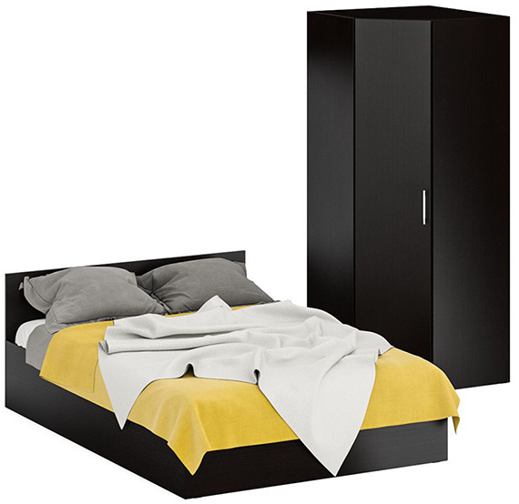 Кровать 1400 + Шкаф угловой Стандарт, цвет венге, ШхГхВ 143,5х203,5х70 + 81,2х81,2х200см., сп.м. 1400х2000 мм., без матраса, основание есть