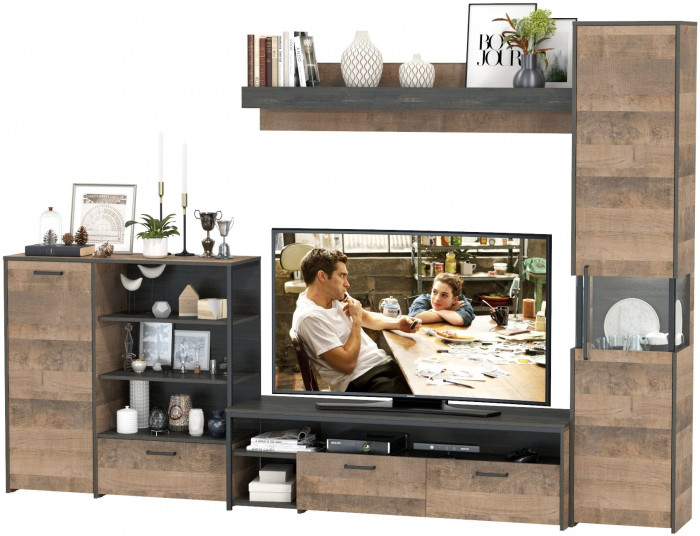 Трувор Гостиная 021, цвет дуб гранж песочный/интра, ШхГхВ 303,6х45,4х210 см., универсальная сборка