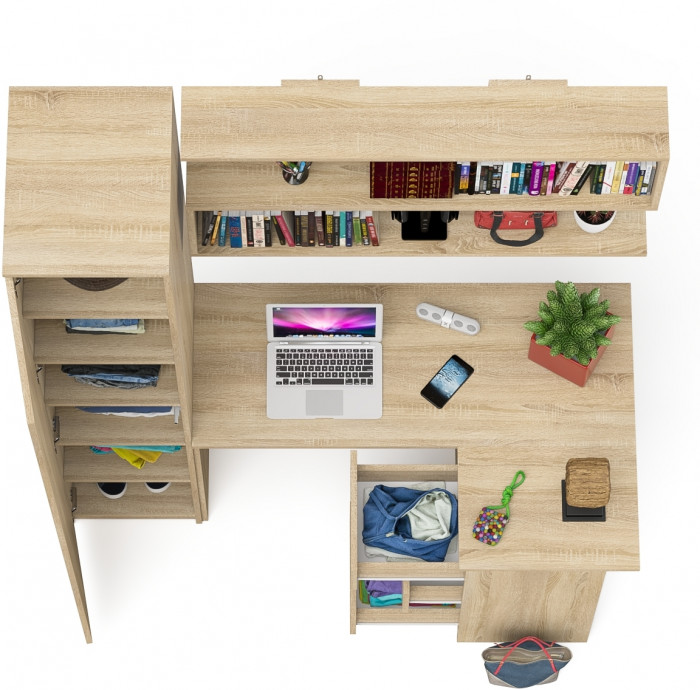 Мори компьютерный стол МС-16 правый + Пенал МШ400.1 + Полка 1200, дуб сонома