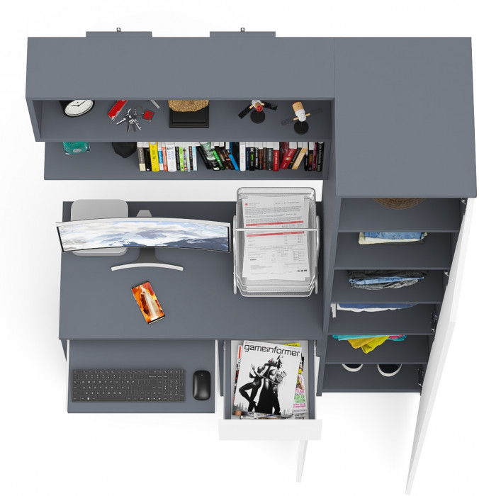 Мори Стол компьютерный МС-1 правый + Пенал МШ400.1 + Полка 900, цвет графит/белый, ШхГхВ 130,4х50,4х209,6 см., НЕ универсальная сборка