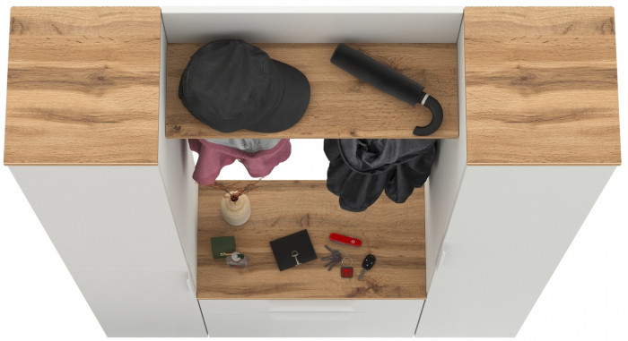 Октава Прихожая 18, белый шагрень/дуб крафт золотой/фасады МДФ белый шагрень