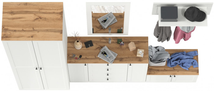 Остин Прихожая 53, белый шагрень/дуб крафт золотой