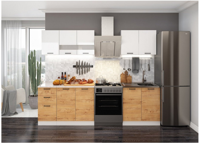 Кухонный гарнитур ЛДСП Дуся 2000, Белый бриллиант / Цемент/Белый