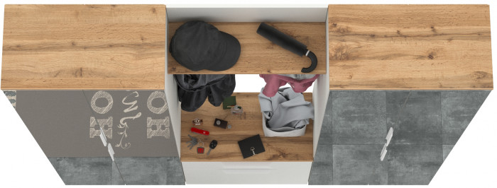 Октава Прихожая 25, цвет белый шагрень/дуб крафт золотой/фасады МДФ белый шагрень, ШхГхВ 193,7х35,4х197,6 см., универсальная сборка