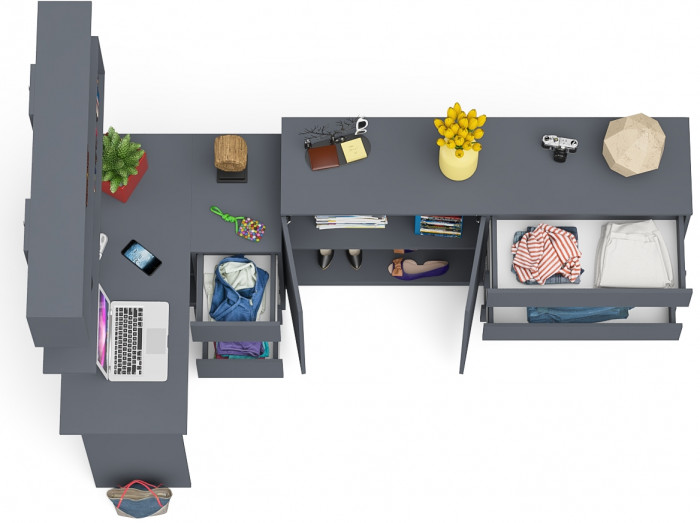 Мори компьютерный стол МС-16 правый + Комод МК1600.1 + Полка 1200, графит