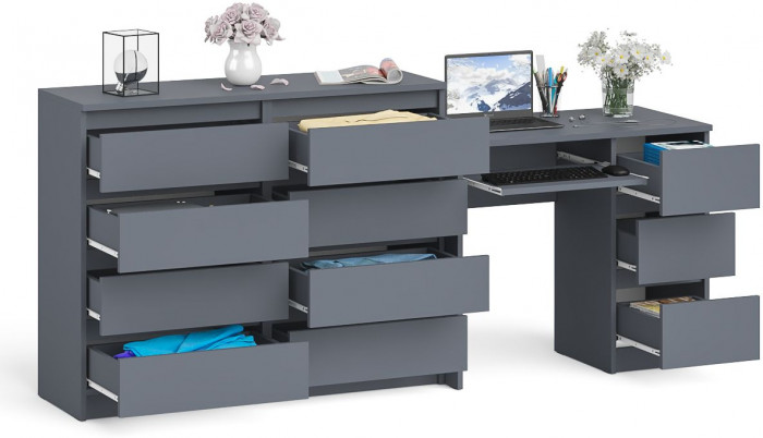 Мори компьютерный стол МС-6 правый + Комод МК1200.8, графит