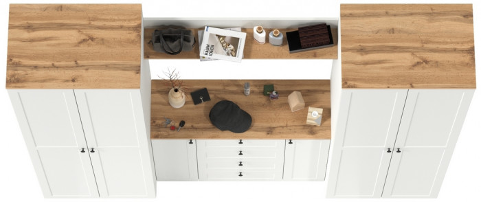 Остин Прихожая 73, цвет белый шагрень/дуб крафт золотой, ШхГхВ 280х54,3х229,6 см., универсальная сборка