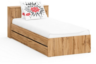 Ксения Кровать с ящиками 0900, цвет дуб вотан, ШхГхВ 96,4х221,6х72 см., сп.м. 900х2000 мм., без матраса, основание есть, универсальная сборка