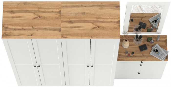 Остин Прихожая 28, цвет белый шагрень/дуб крафт золотой, ШхГхВ 240х54,3х229,6 см., универсальная сборка