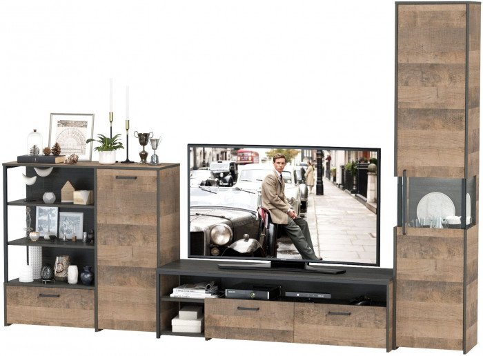 Трувор Гостиная 022, цвет дуб гранж песочный/интра, ШхГхВ 303,6х45,4х210 см., универсальная сборка