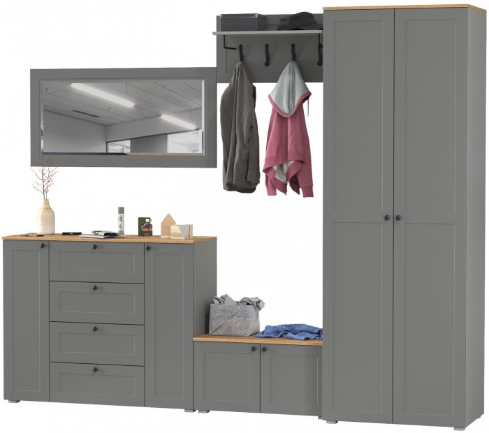 Остин Прихожая 53, серый графит/дуб крафт золотой