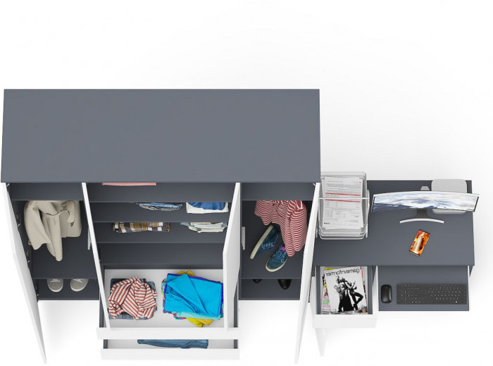 Мори компьютерный стол МС-1 левый + Шкаф МШ1600.1, графит/белый