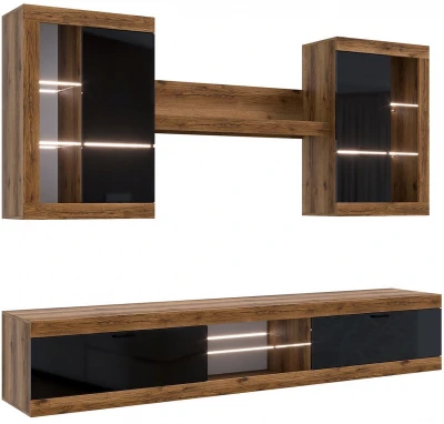 Прага Модульная Гостиная, вариант №3, делано/Черный глянец