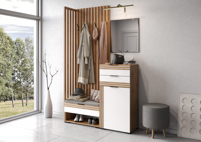 Прихожая Нао, набор №12, Дуб вотан/Белый, Вотан, Simple 27