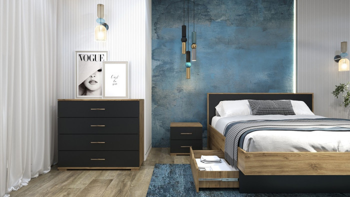 Кровать KING-SIZE 180х200 "Мишель" - Дуб наварра/Антрацит