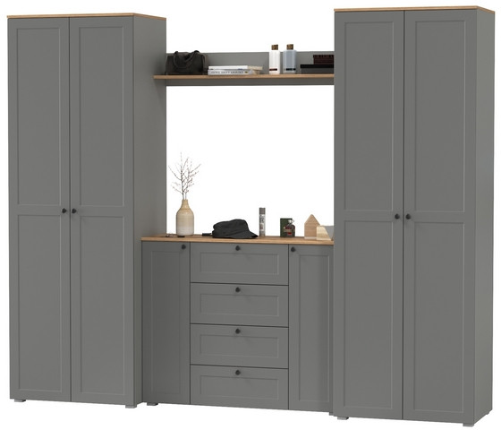 Остин Прихожая 73, цвет серый графит/дуб крафт золотой, ШхГхВ 280х54,3х229,6 см., универсальная сборка