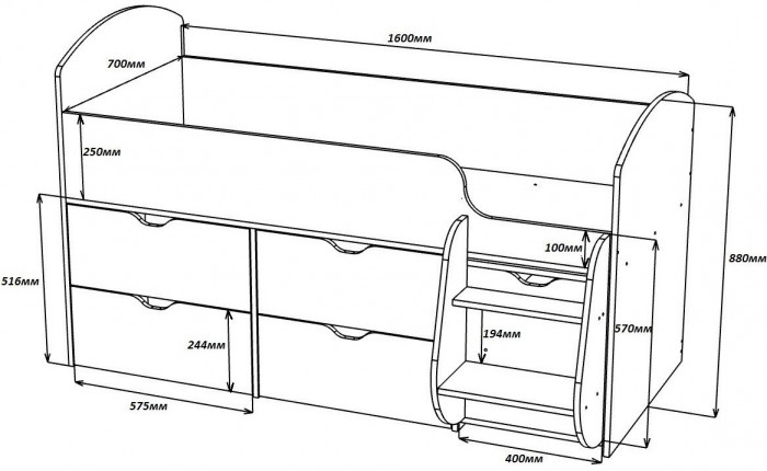 Кровать-чердак Малыш 7 (Белое дерево/Ясень Анкор темный)