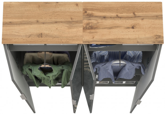 Октава 13.338 Шкаф для одежды + 13.338 Шкаф, цвет серый графит/дуб крафт золотой/фасады МДФ серый графит и зеркало, ШхГхВ 128,8х35,3х197,6 см.