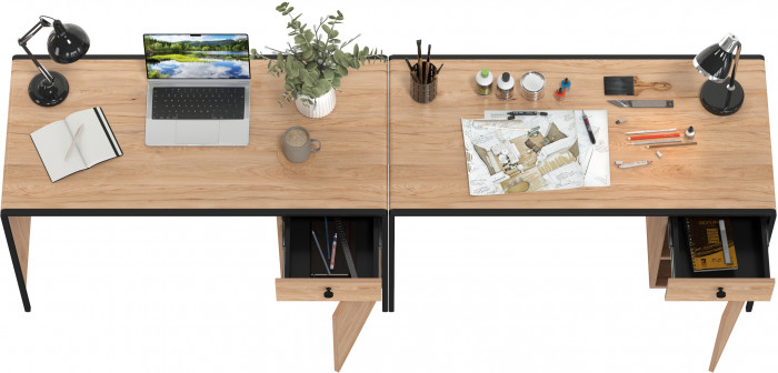 Брюс Стол письменный 12.157 + Стол письменный 12.157, цвет чёрный/Battle rock Santiago/столешница МДФ ель карпатская, ШхГхВ 260х62,6х75 см., ун. сб.