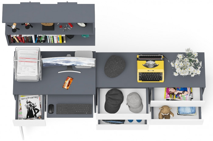 Мори компьютерный стол МС-1 левый + Комод МК1200.6 + Полка 900, графит/белый