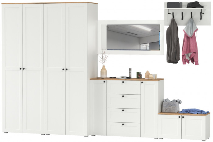 Остин Прихожая 54, белый шагрень/дуб крафт золотой