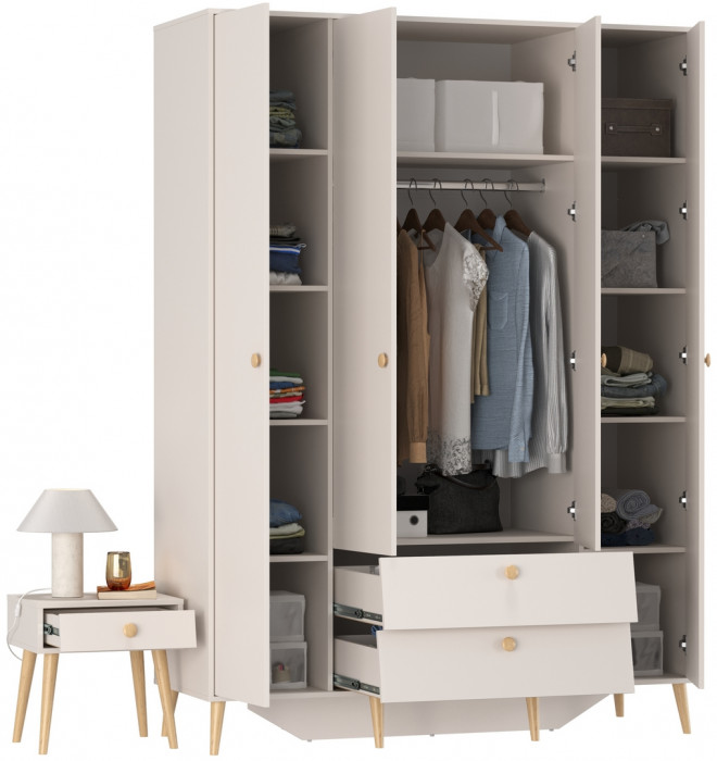 Афина Спальня Шкаф 4-х дверный + Тумба прикроватная, кашемир серый