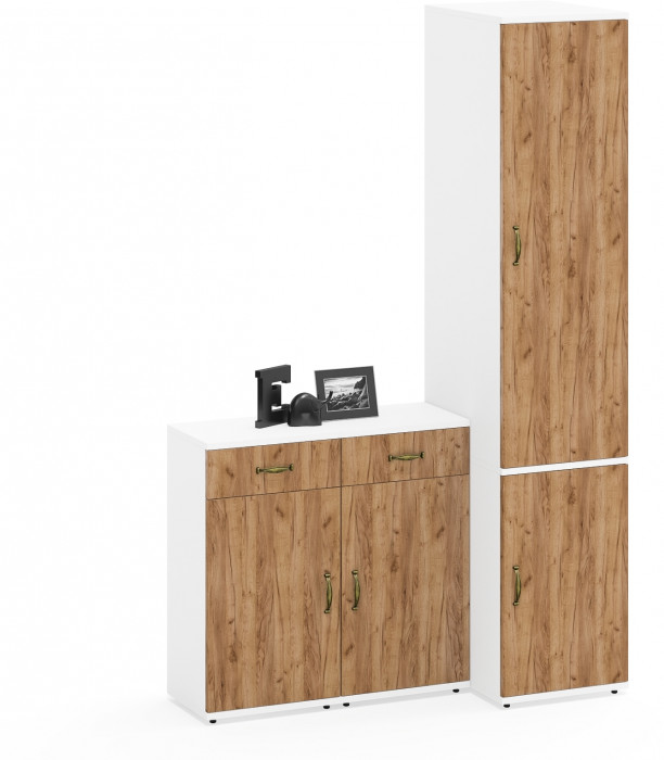 Лидер-8 Пенал МД 23Б + Тумба МД 3.15 + Тумба МД 3.15, белый шагрень/крафт золото