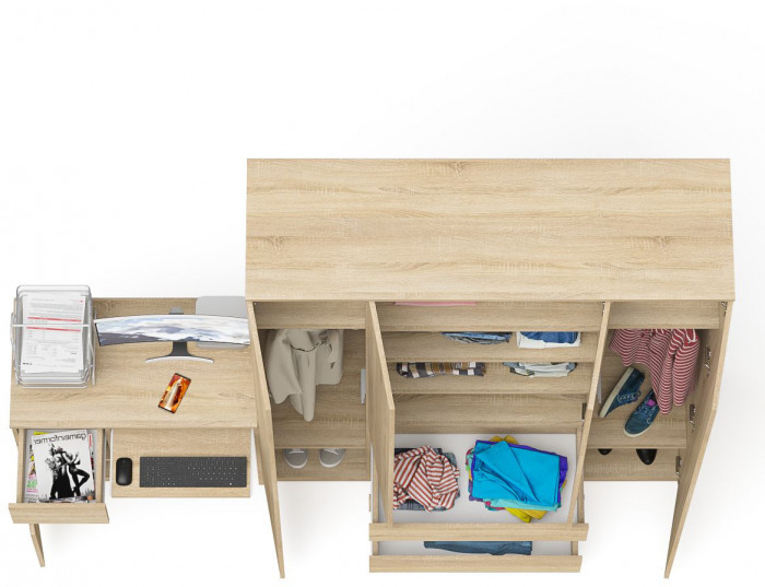 Мори компьютерный стол МС-1 левый + Шкаф МШ1600.1, дуб сонома