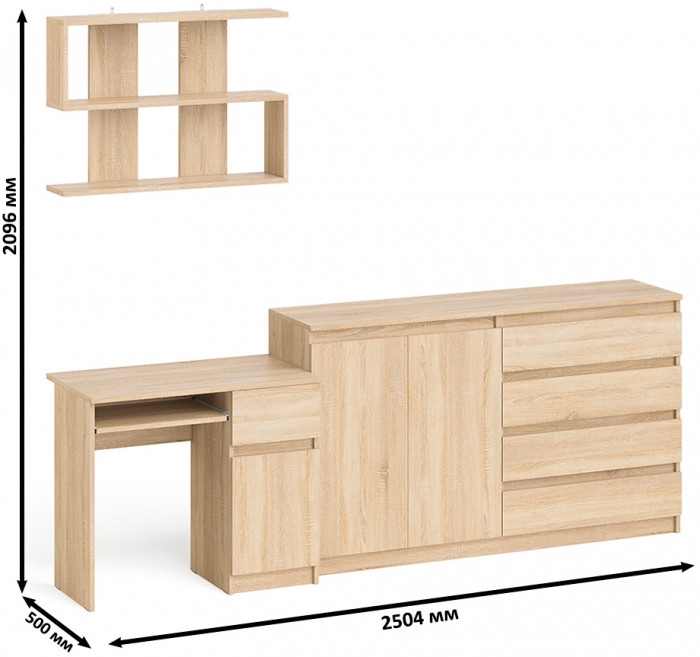 Мори компьютерный стол МС-1 правый + Комод МК1600.1 + Полка 900, дуб сонома
