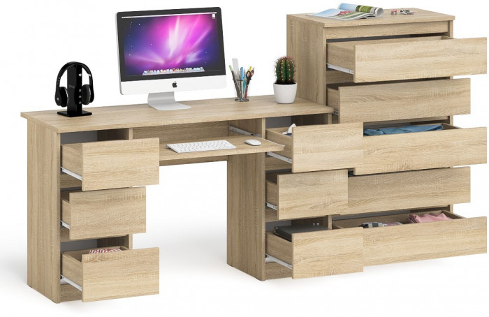 Мори компьютерный стол МС-2 + Комод МК700.5, дуб сонома
