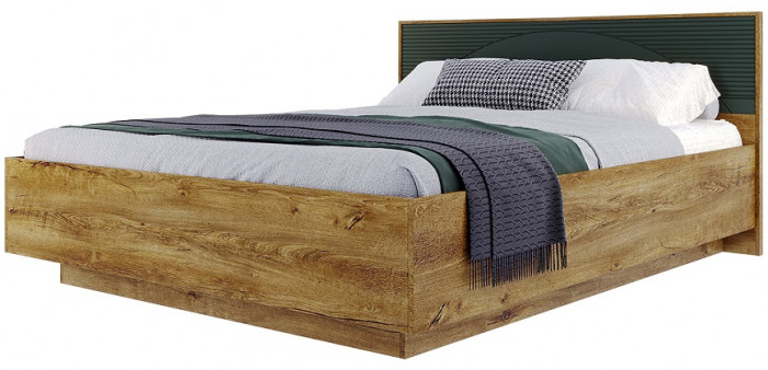 Кровать 140х200 с щитовым основанием "Монтале" - Дуб канзас/Зеленый матовый