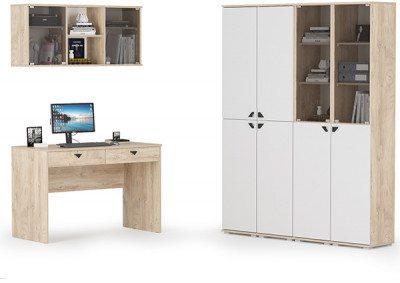 КР100 Бостон № 53, дуб эндгрейн элегантный/фасады МДФ милк рикамо софт, 12.69+10.51+13.154+13.154+13.155+13.155, ШхГхВ 269,6х57,2х194,4 см., ун. сб.