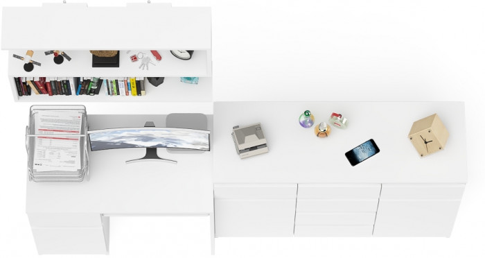 Мори Стол компьютерный МС-1 левый + Комод МК1200.4 + Полка 900, цвет белый, ШхГхВ 210,4х50х209,6 см., НЕ универсальная сборка